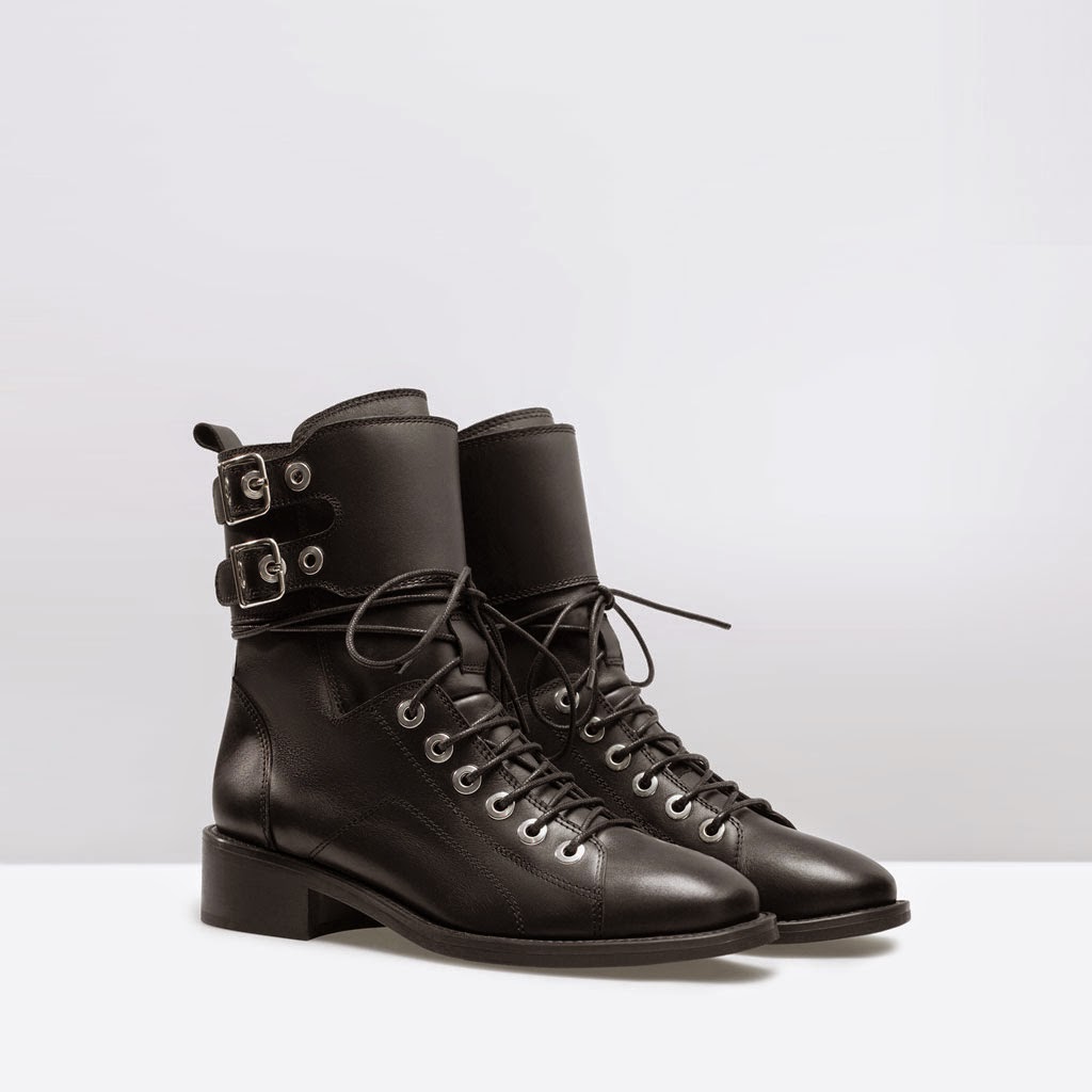 Saldos ZARA Botim Couro Estilo Militar ZAREAR